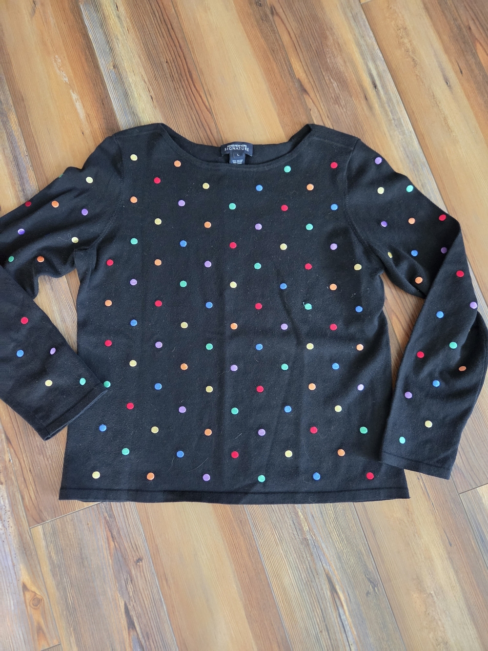 Jone New York Black Polka Dot Crewneck Sweater - Multicolor Dots